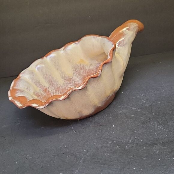 Vintage Frankoma 222 Pottery Prairie Green Cornucopia Horn of Plenty 12" Bowl - Picture 3 of 7